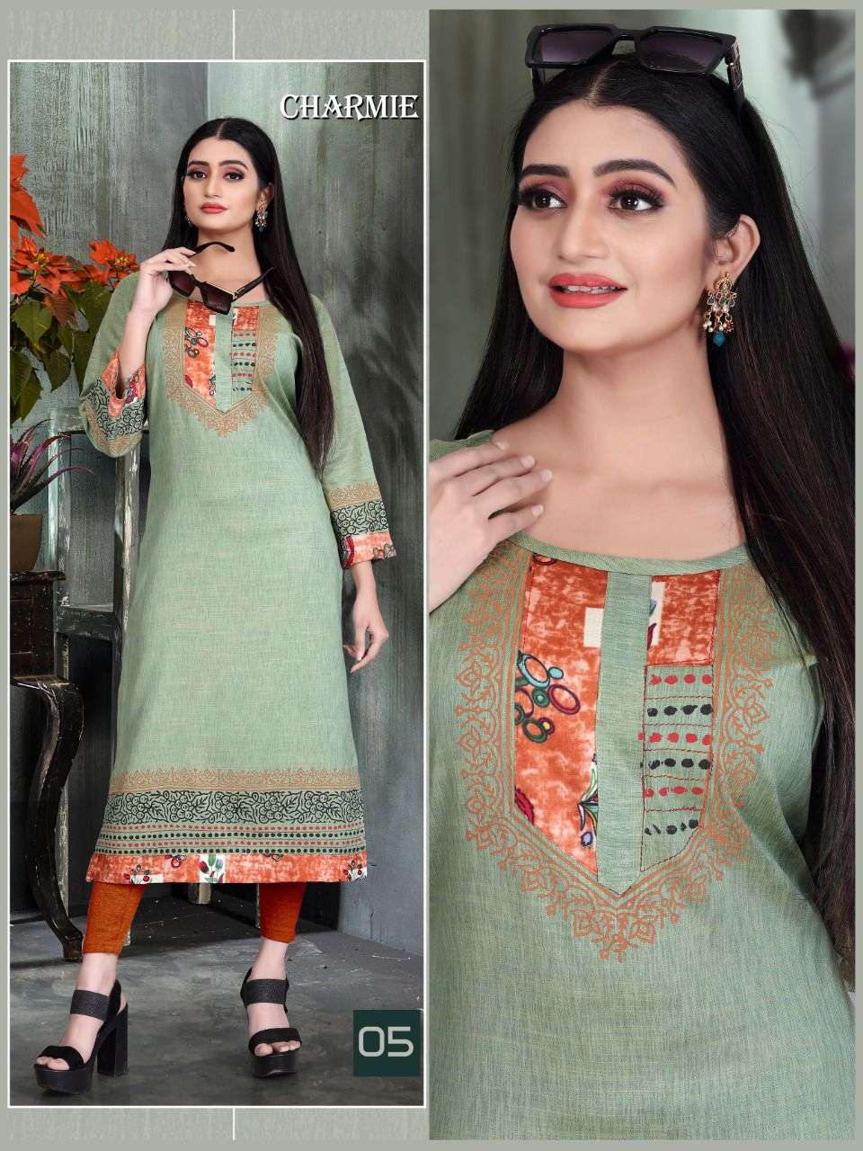 New Charmie Heavy Rayon Liquid Block Work with Print Patch Work Concept KURTI CATALOG WHOLESALER BEST RATE