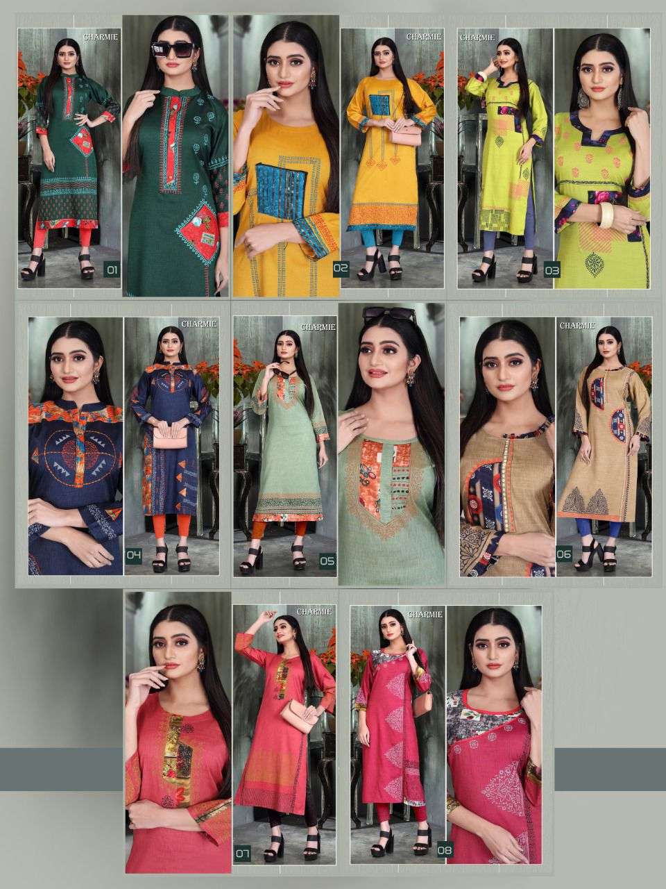 New Charmie Heavy Rayon Liquid Block Work with Print Patch Work Concept KURTI CATALOG WHOLESALER BEST RATE