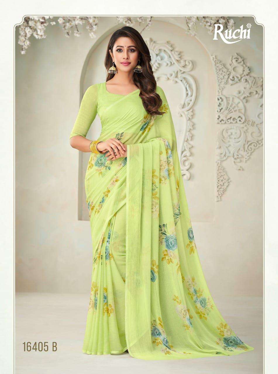 ruchi star chiffon 76 printed light color matching sarees 