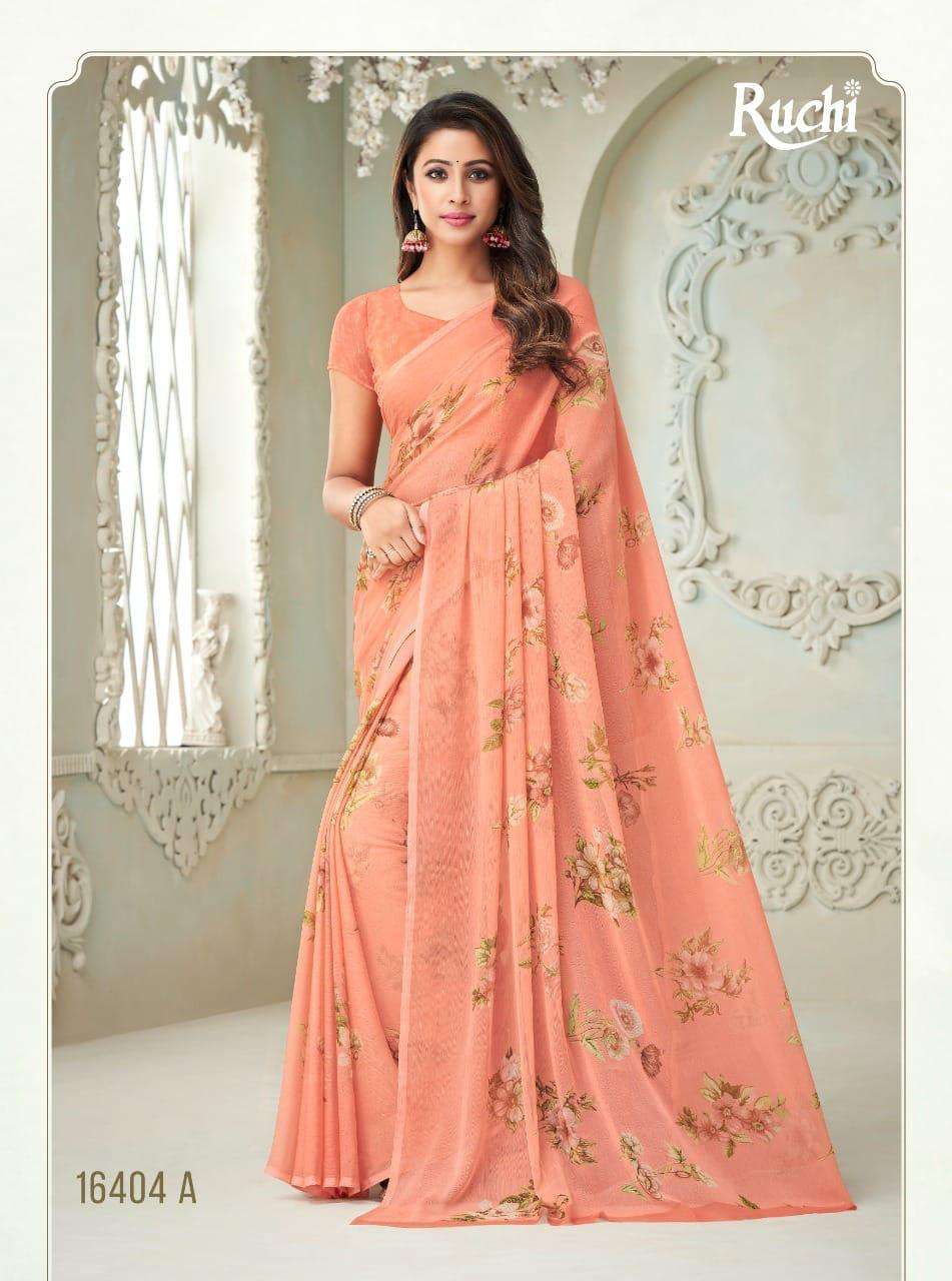 ruchi star chiffon 76 printed light color matching sarees 