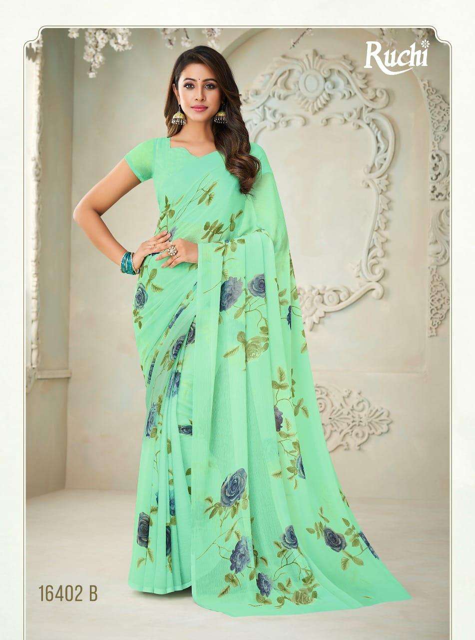 ruchi star chiffon 76 printed light color matching sarees 