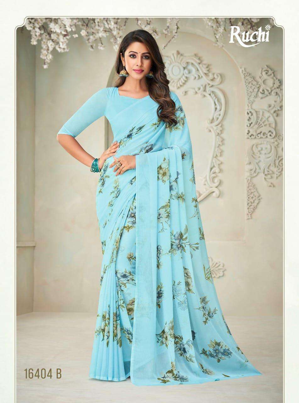 ruchi star chiffon 76 printed light color matching sarees 