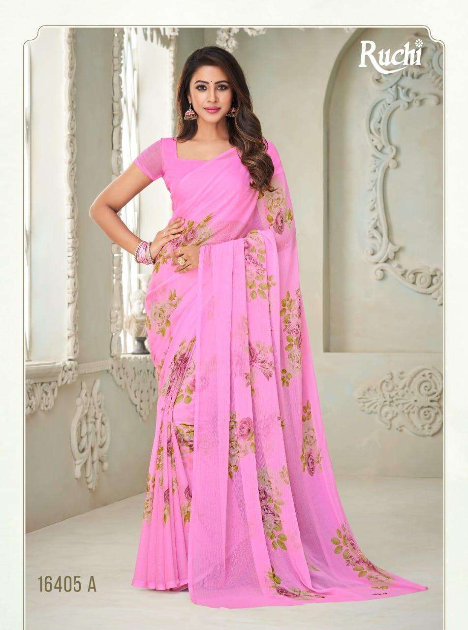 ruchi star chiffon 76 printed light color matching sarees 