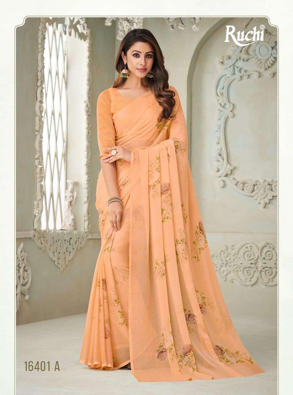 ruchi star chiffon 76 printed light color matching sarees 