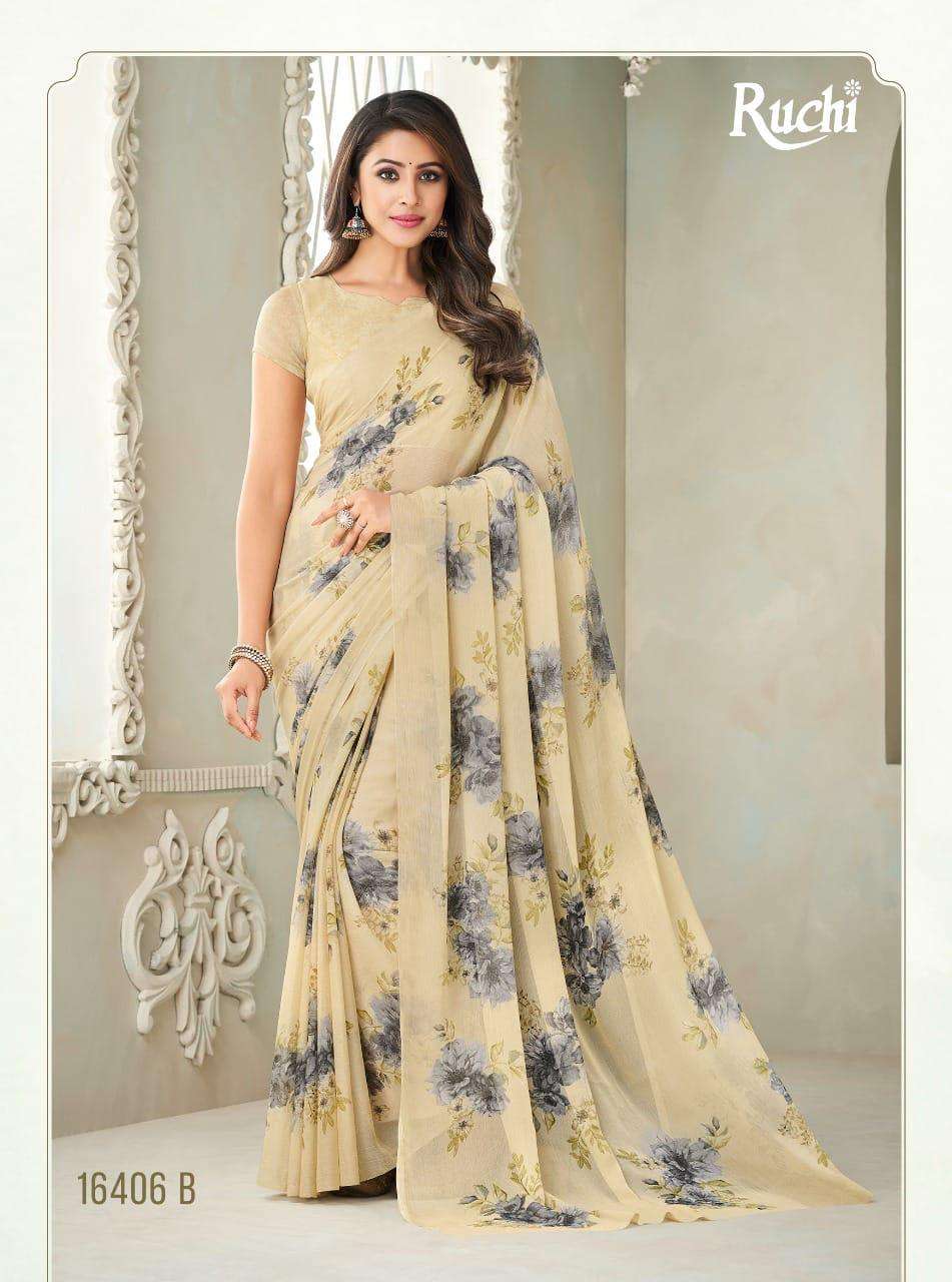 ruchi star chiffon 76 printed light color matching sarees 