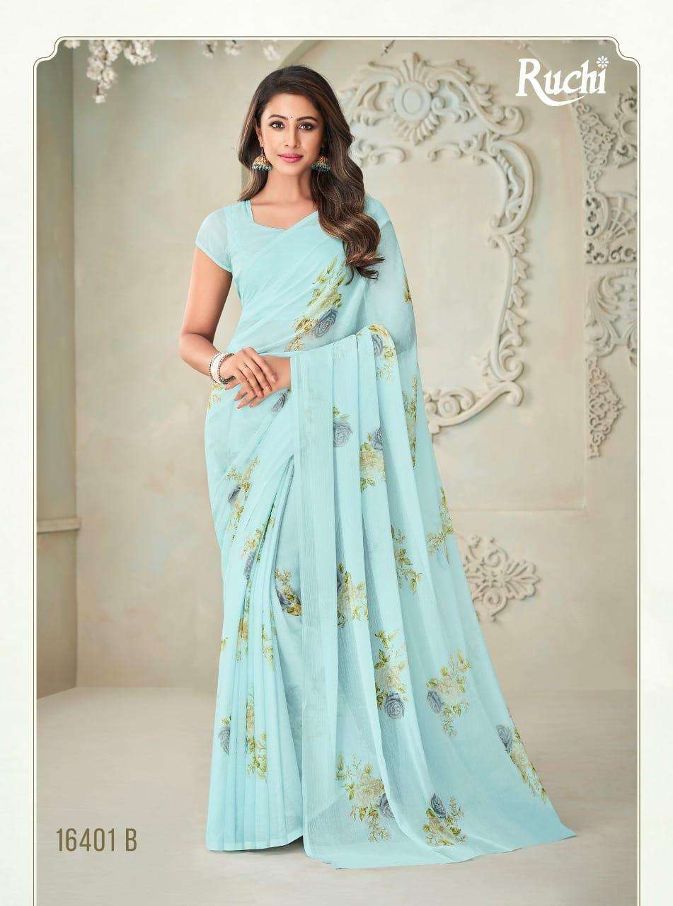 ruchi star chiffon 76 printed light color matching sarees 