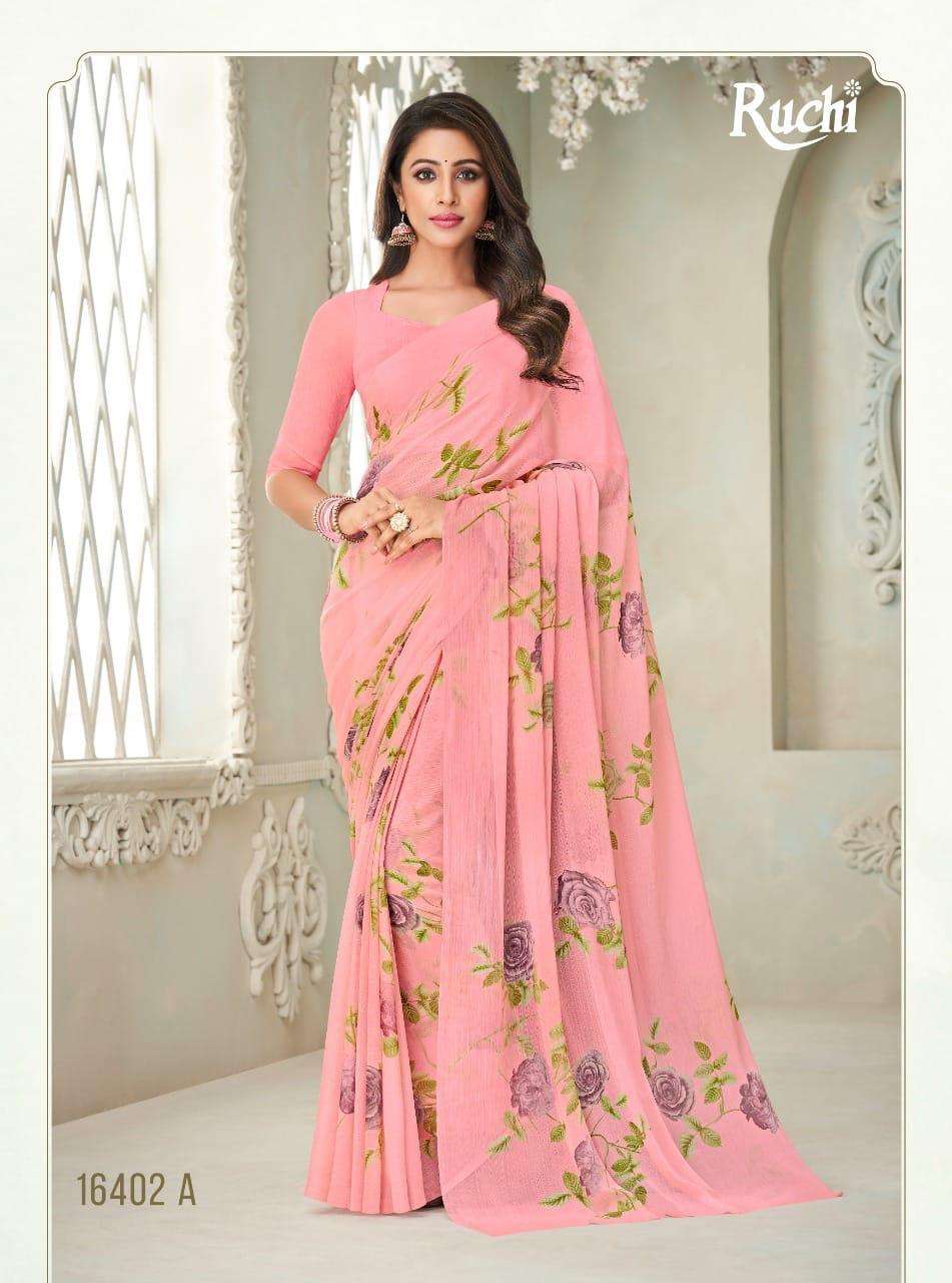 ruchi star chiffon 76 printed light color matching sarees 