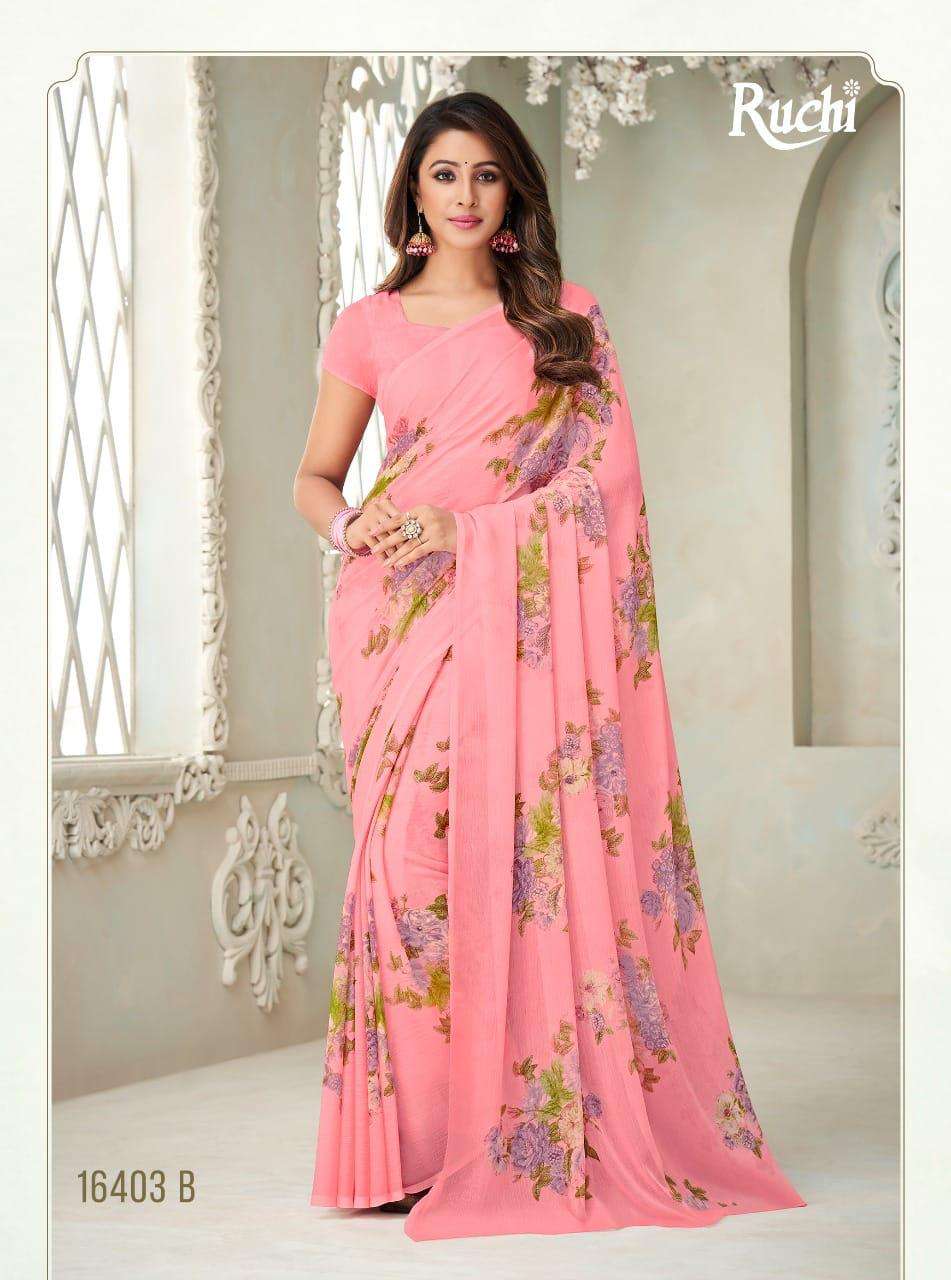 ruchi star chiffon 76 printed light color matching sarees 