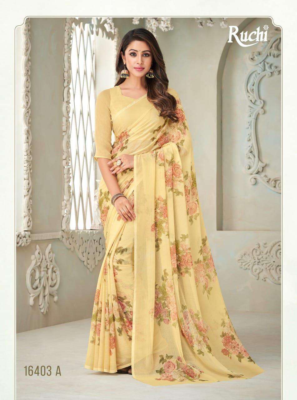 ruchi star chiffon 76 printed light color matching sarees 
