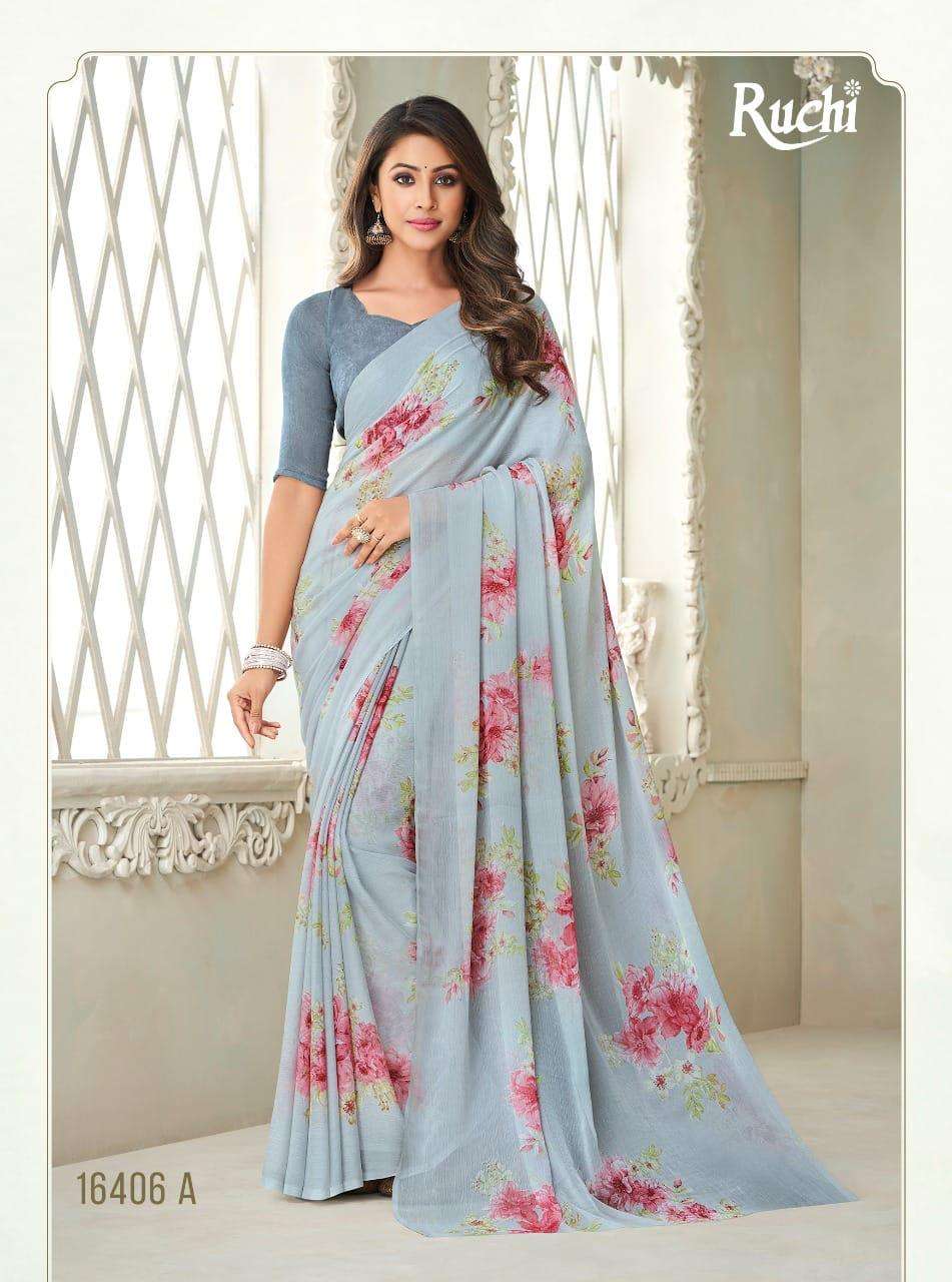 ruchi star chiffon 76 printed light color matching sarees 