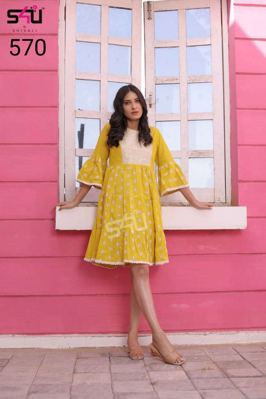 s4u 570 design yellow colors short kurti combo set tops design 