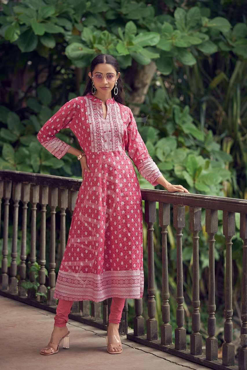 ambika strawberry long gown mirror work neck embroidery kurti design exports Malaysia singapore 