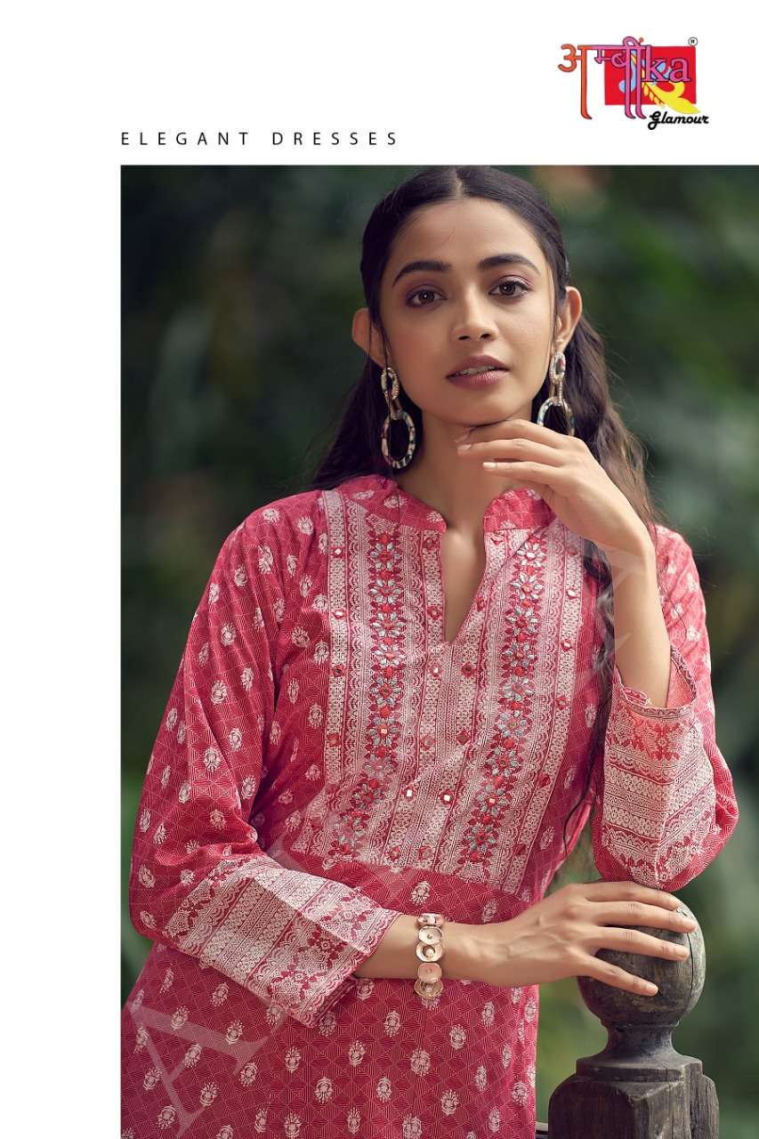 ambika strawberry long gown mirror work neck embroidery kurti design exports Malaysia singapore 