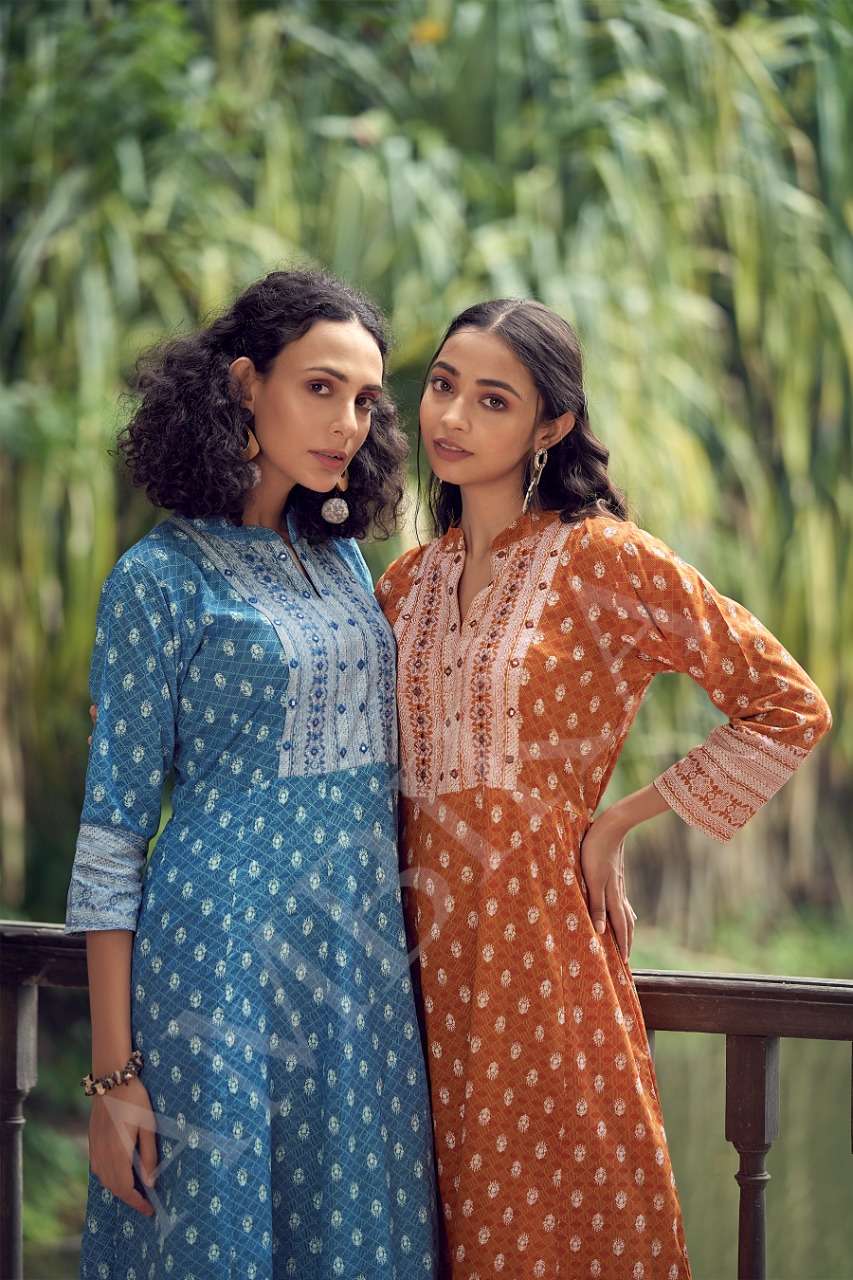 ambika strawberry long gown mirror work neck embroidery kurti design exports Malaysia singapore 