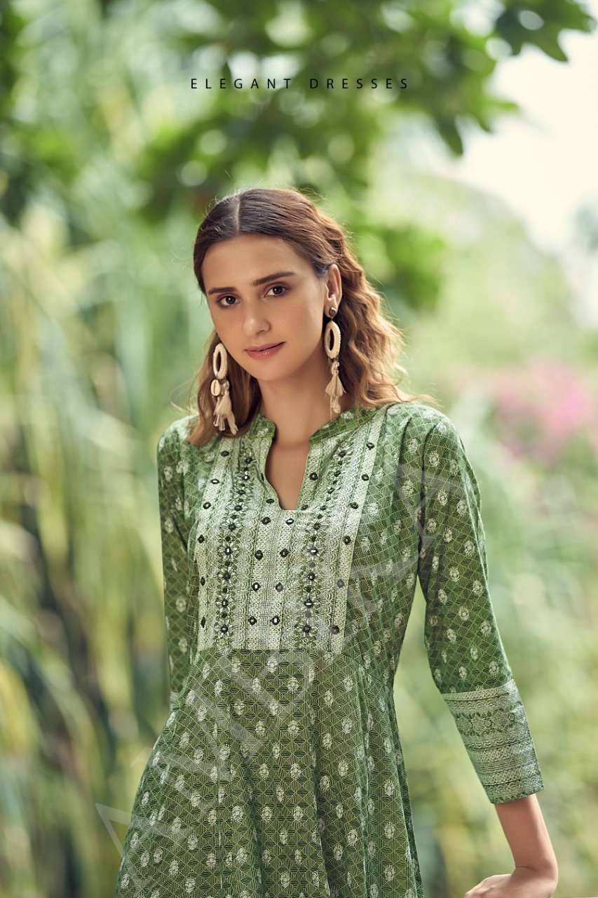 ambika strawberry long gown mirror work neck embroidery kurti design exports Malaysia singapore 