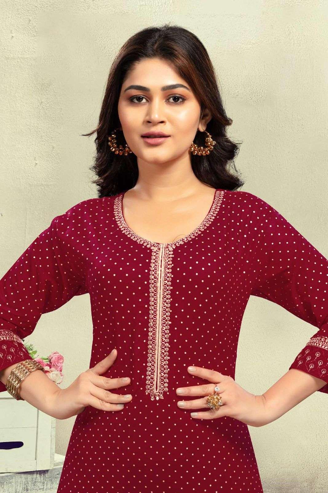 GOLDEN KALKI HEAVY RAYON SEQUENCE WORK & FOIL PRINT STRAIGHT KURTI STYLE CATALOG WHOLESALER BEST RATE