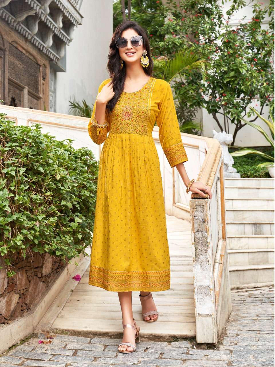 heritage creation saanjh vol 2 flare kurti with sequence pattern 