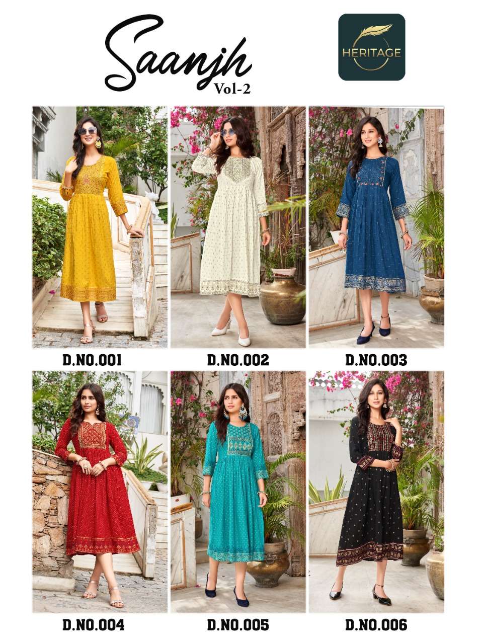 heritage creation saanjh vol 2 flare kurti with sequence pattern 