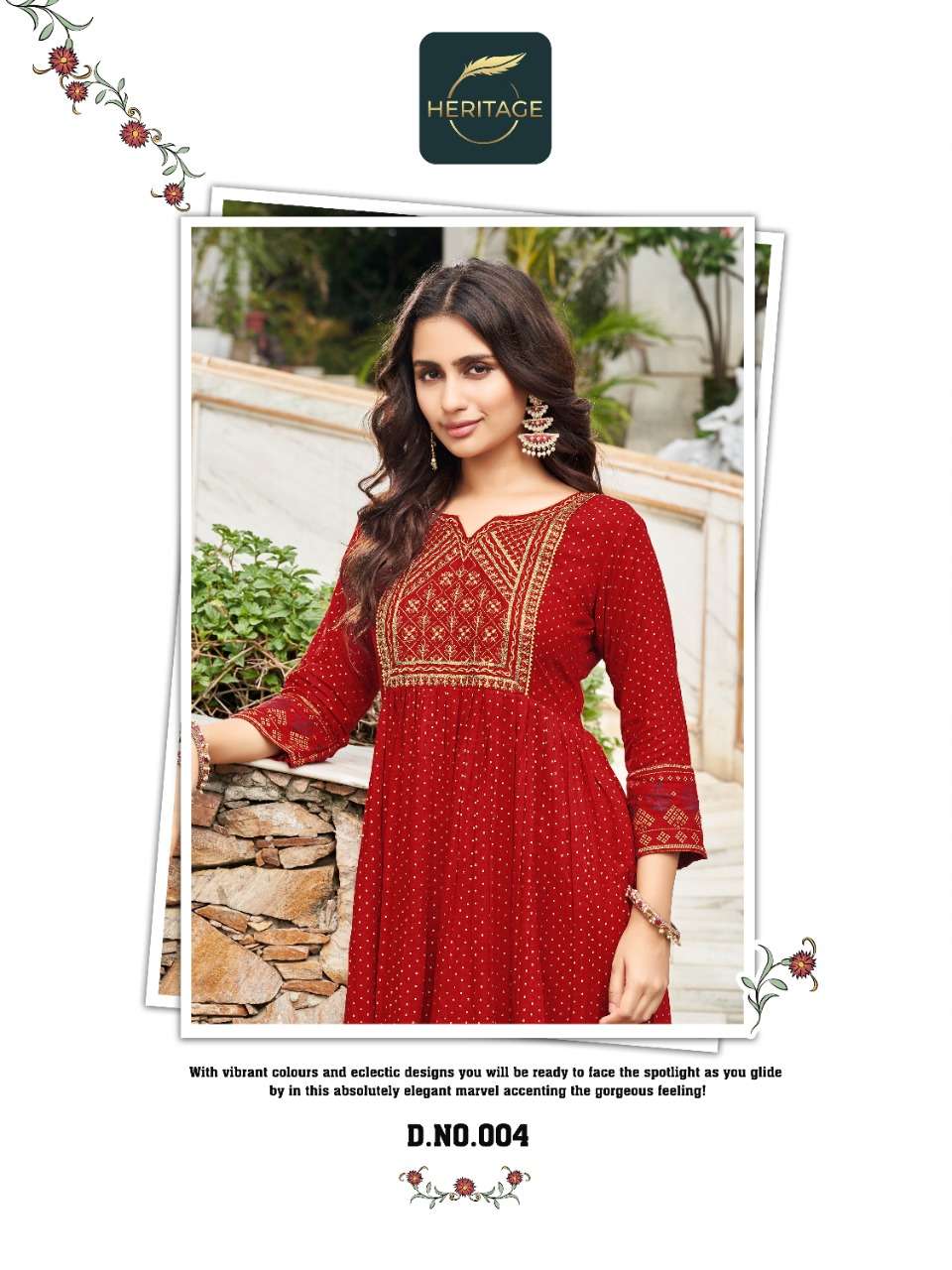 heritage creation saanjh vol 2 flare kurti with sequence pattern 