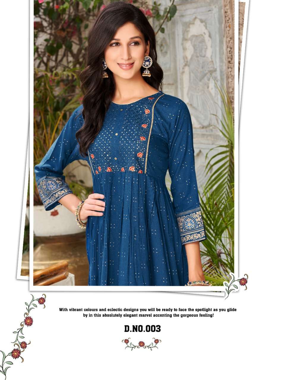 heritage creation saanjh vol 2 flare kurti with sequence pattern 