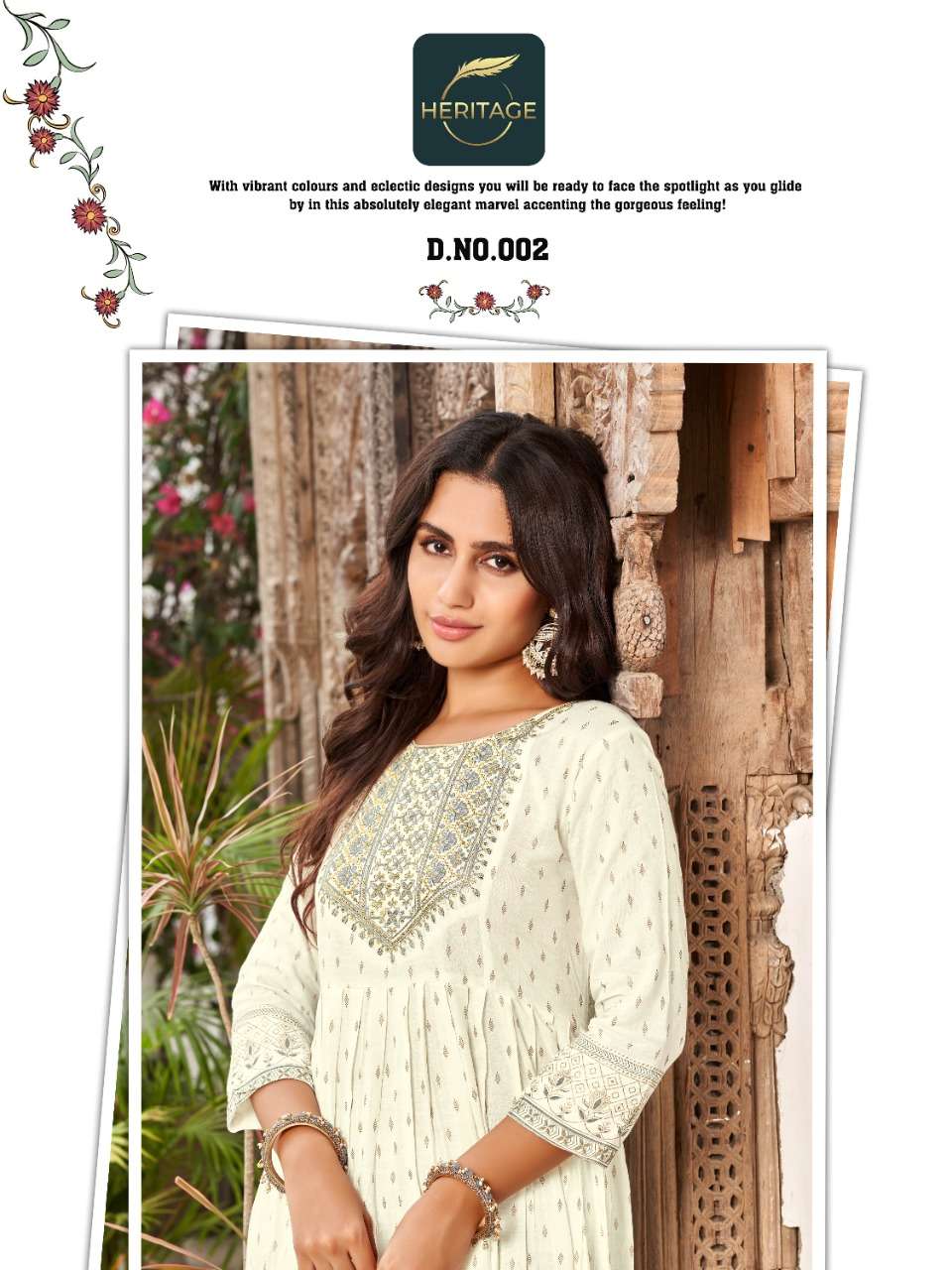 heritage creation saanjh vol 2 flare kurti with sequence pattern 