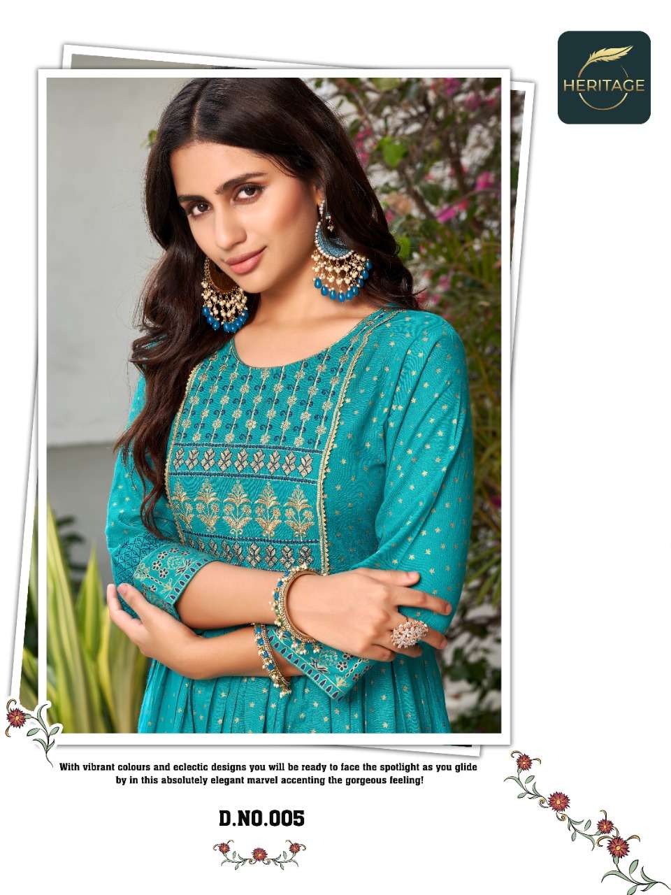 heritage creation saanjh vol 2 flare kurti with sequence pattern 