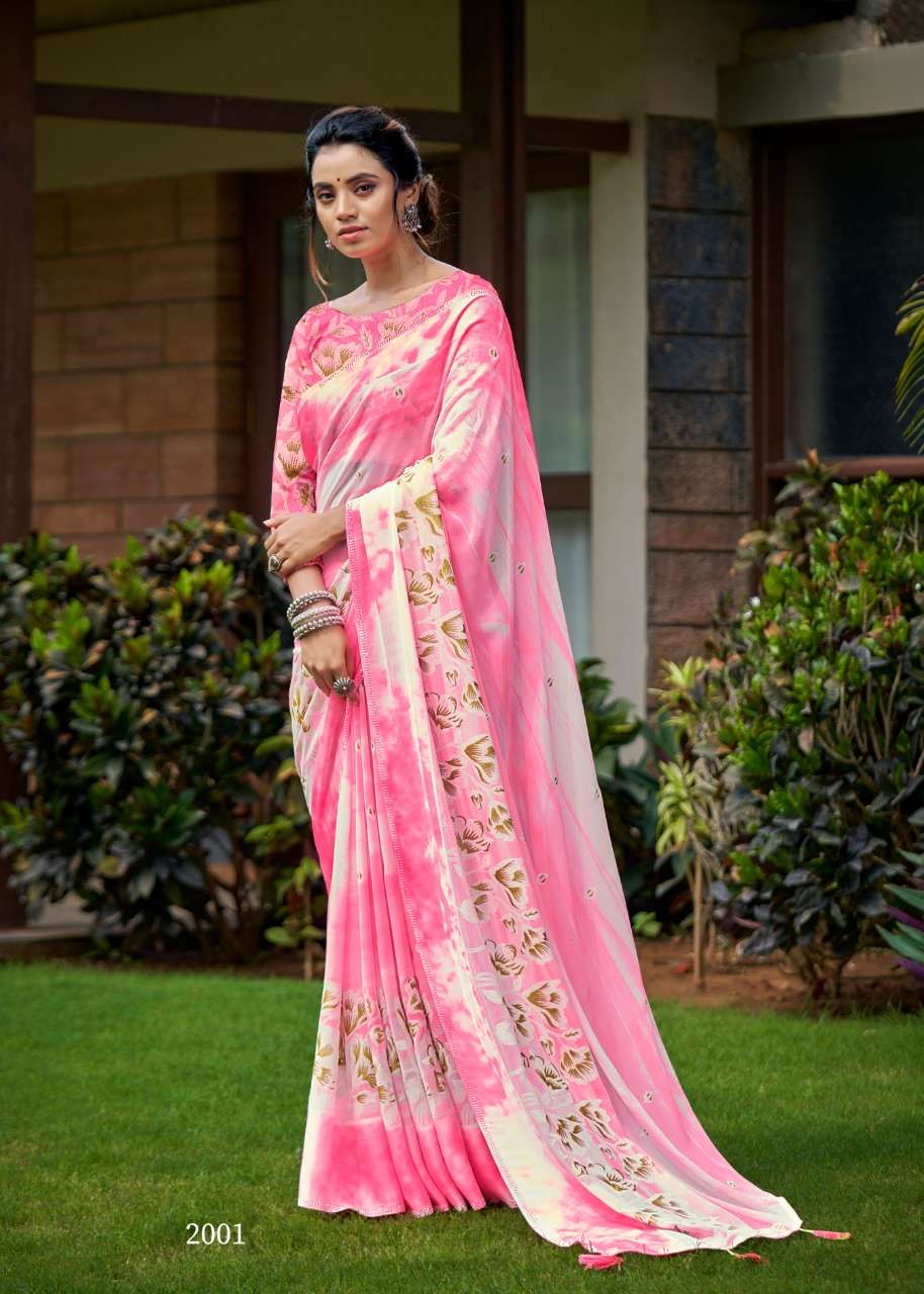 kashvi gulnaaz georgette satin border with foil prints only exports 