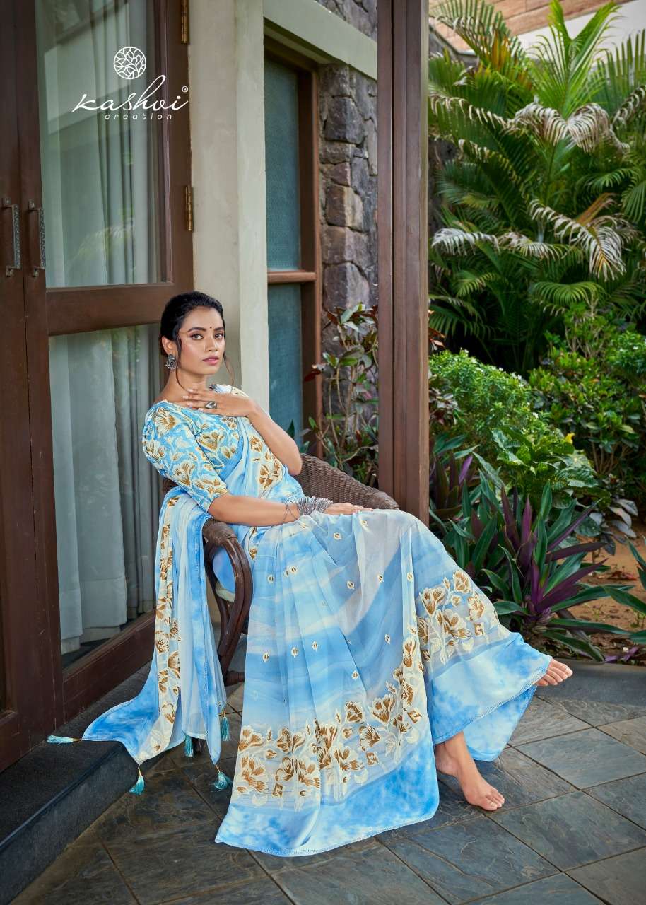 kashvi gulnaaz georgette satin border with foil prints only exports 