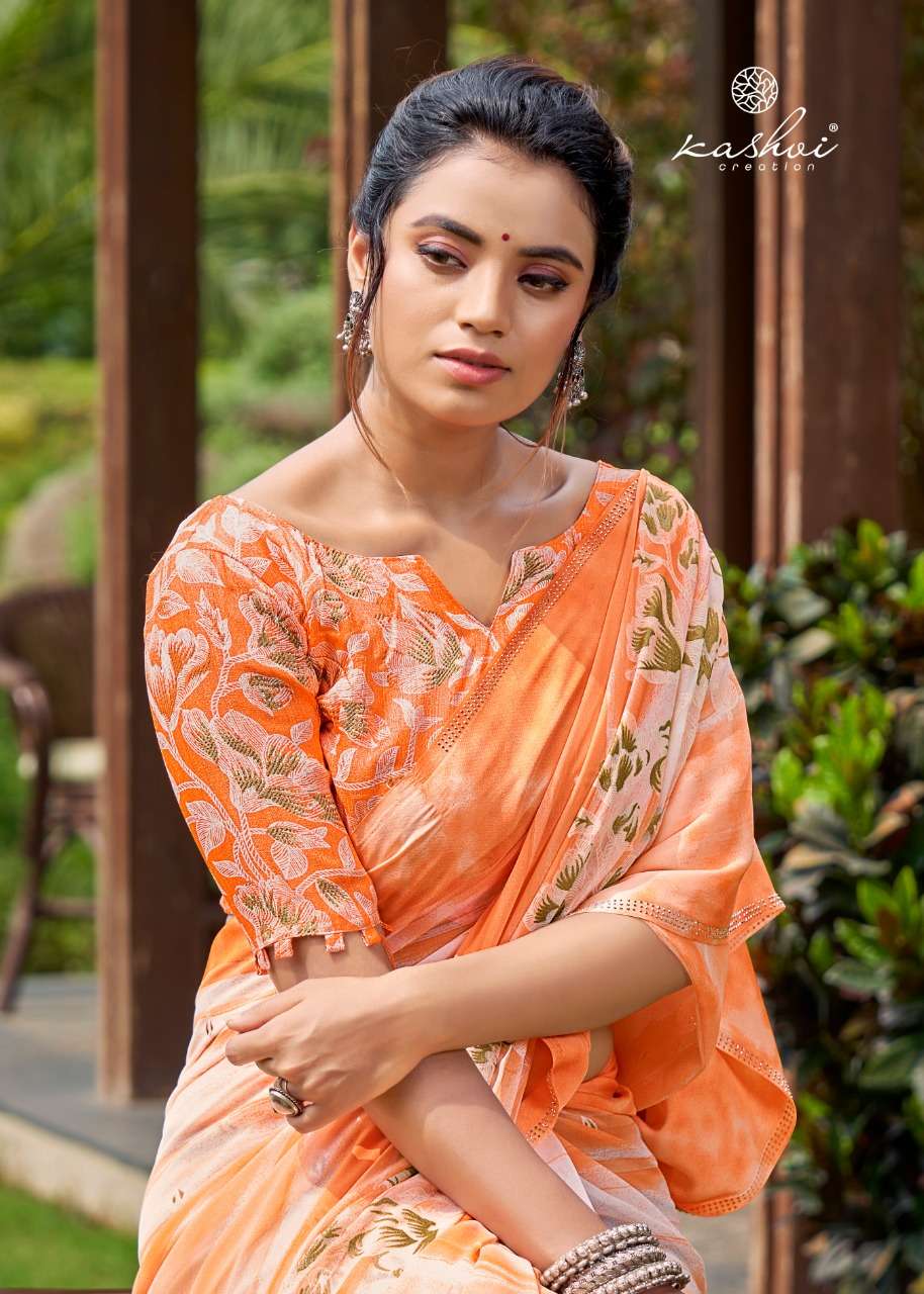 kashvi gulnaaz georgette satin border with foil prints only exports 