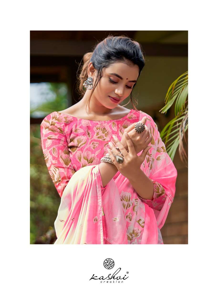 kashvi gulnaaz georgette satin border with foil prints only exports 