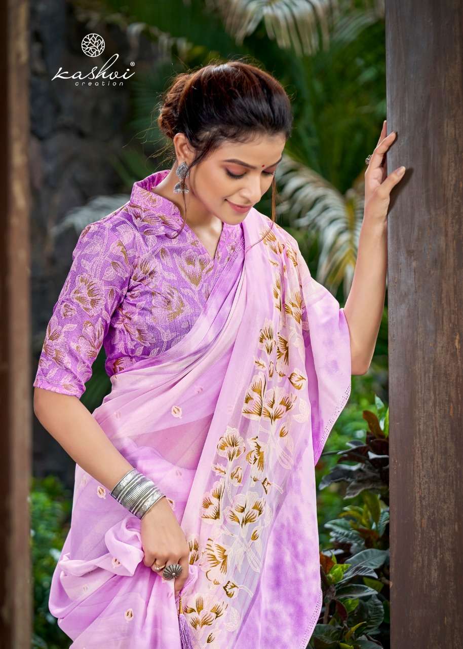 kashvi gulnaaz georgette satin border with foil prints only exports 