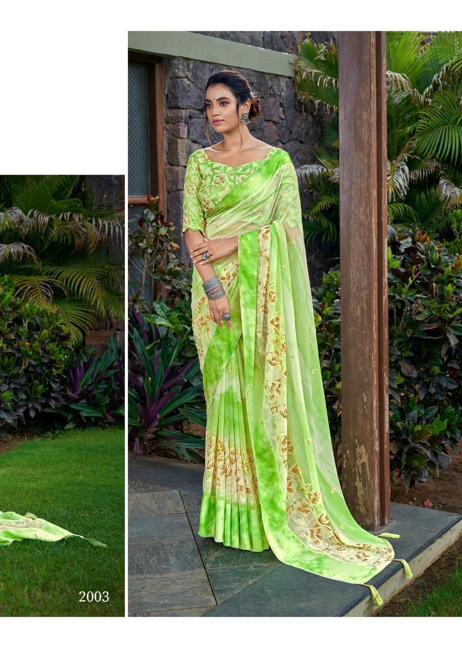 kashvi gulnaaz georgette satin border with foil prints only exports 