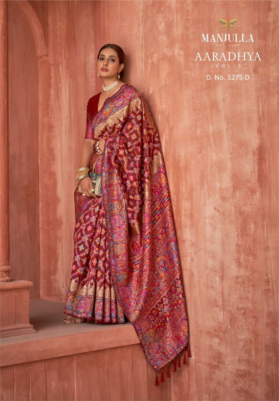 manjula fashion aaradhya vol 3 3275 design colors pashmina silk sarees