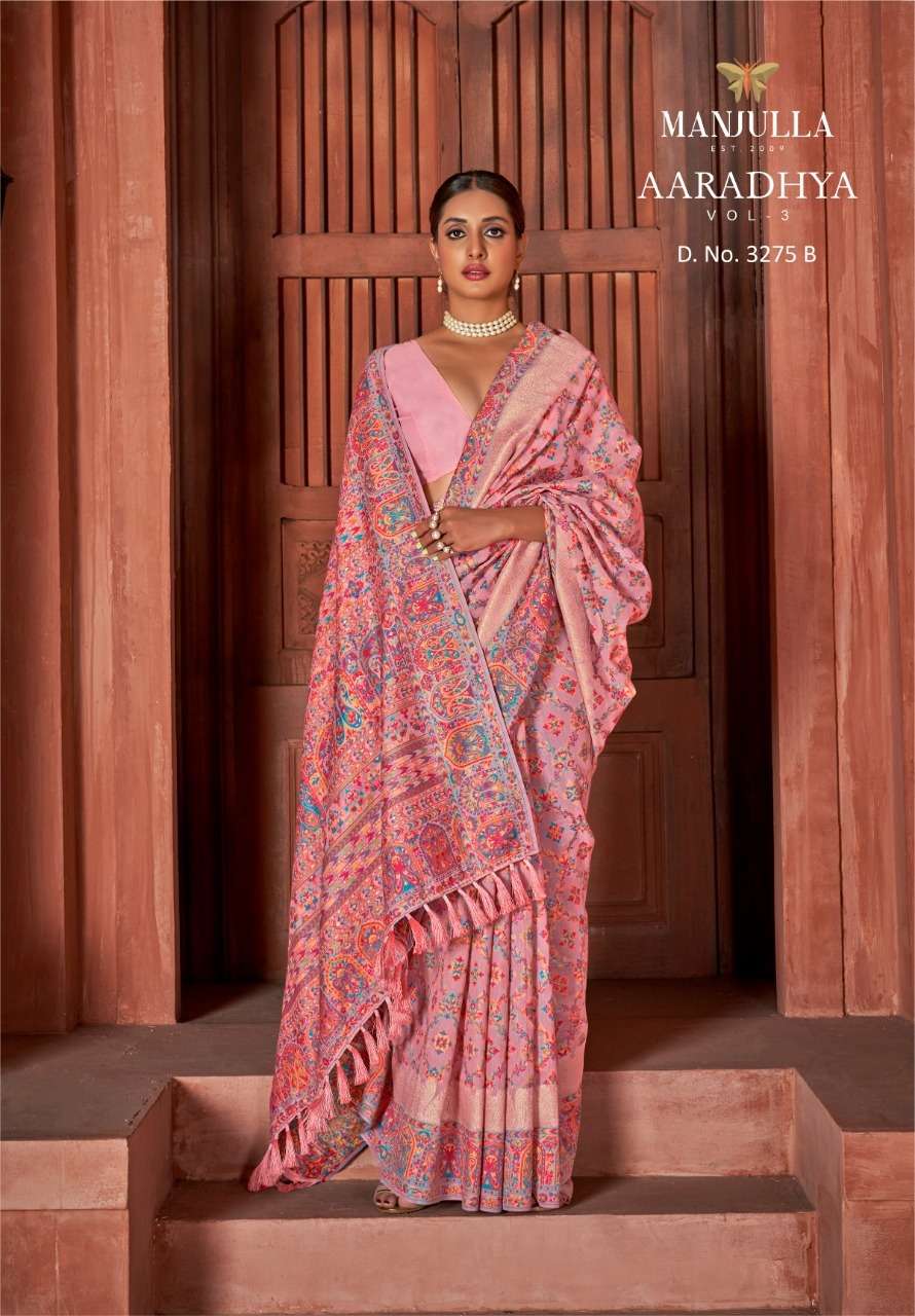 manjula fashion aaradhya vol 3 3275 design colors pashmina silk sarees
