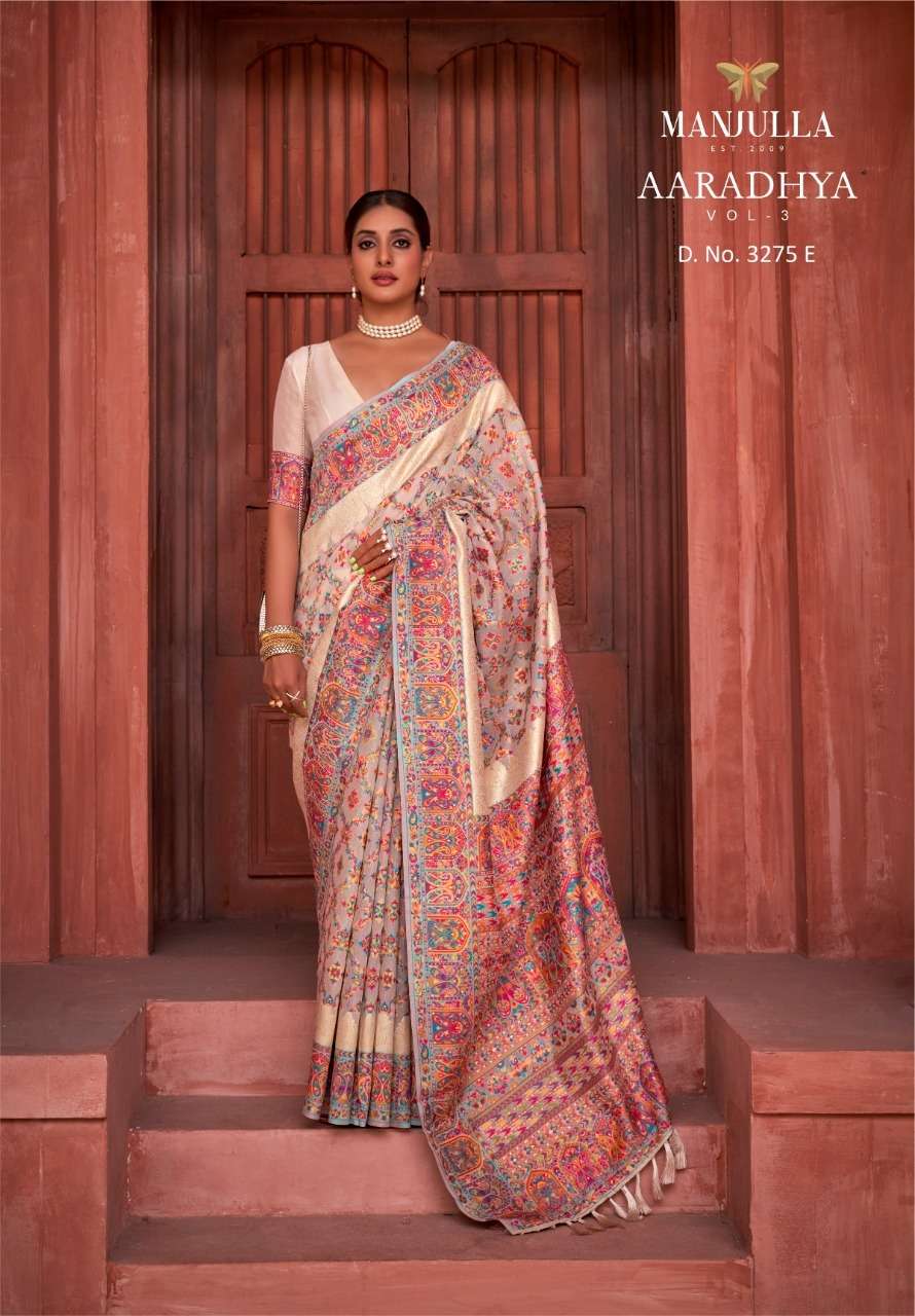 manjula fashion aaradhya vol 3 3275 design colors pashmina silk sarees