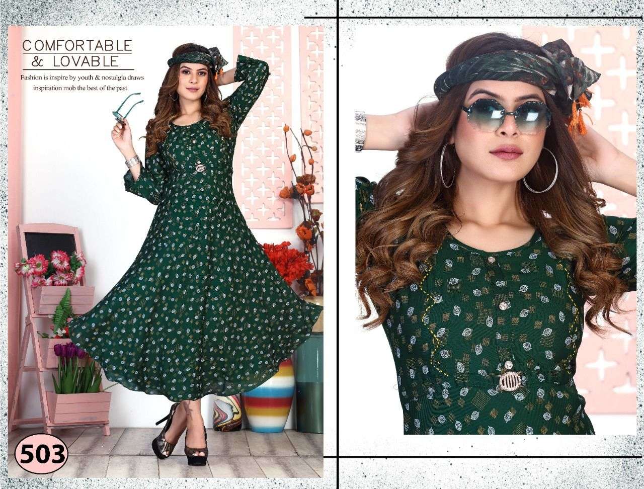 RIYAA ICY VOL.1 14 Kg Rayon printed With handwork FLAIR KURTI CATALOG WHOLESALER BEST RATE
