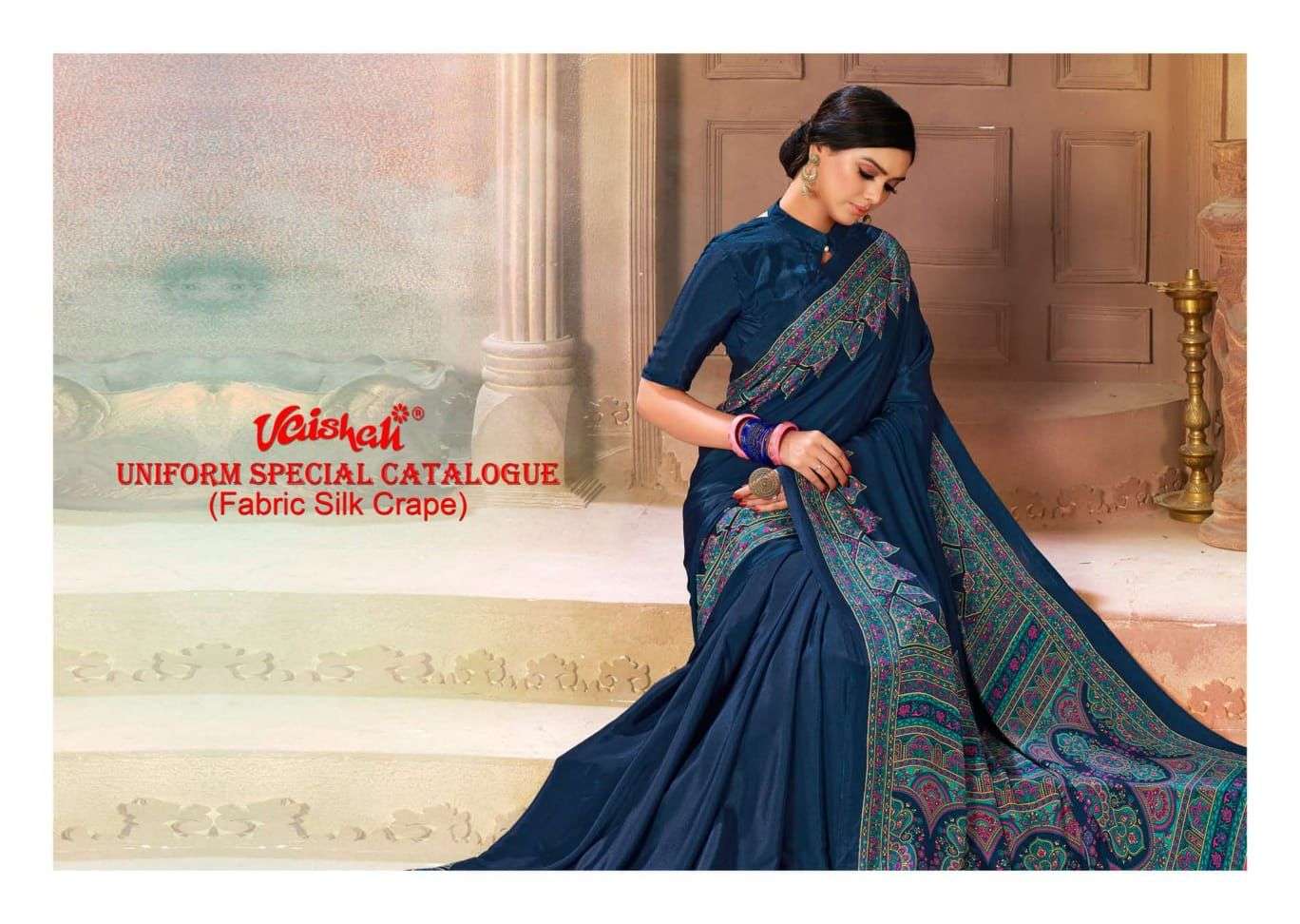 vaishali uniform special catalogue silk crape printed sarees