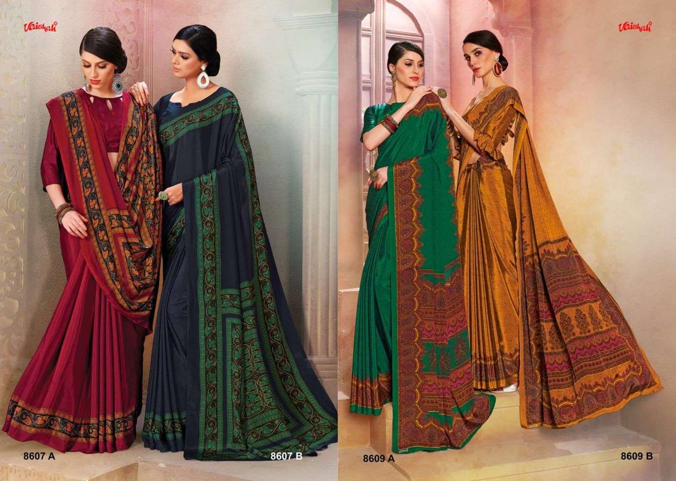 vaishali uniform special catalogue silk crape printed sarees