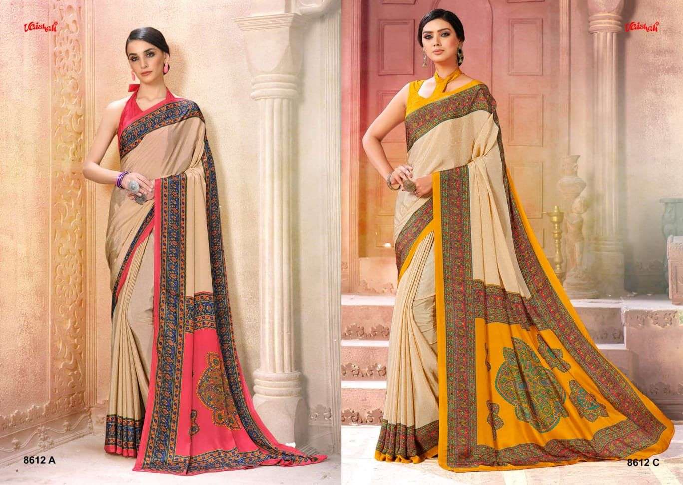 vaishali uniform special catalogue silk crape printed sarees