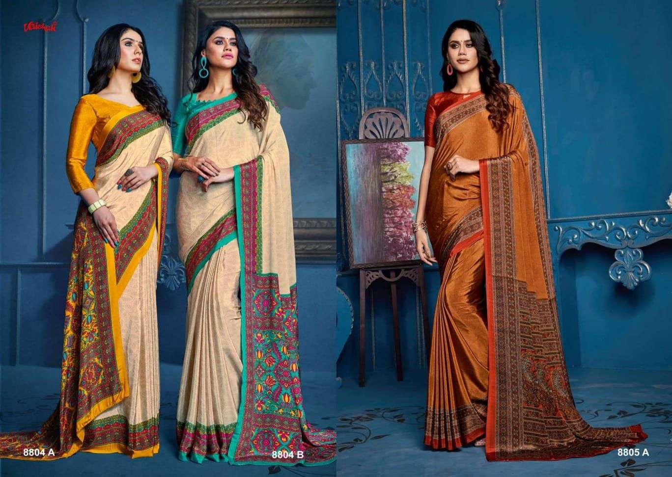 vaishali uniform special catalogue silk crape printed sarees