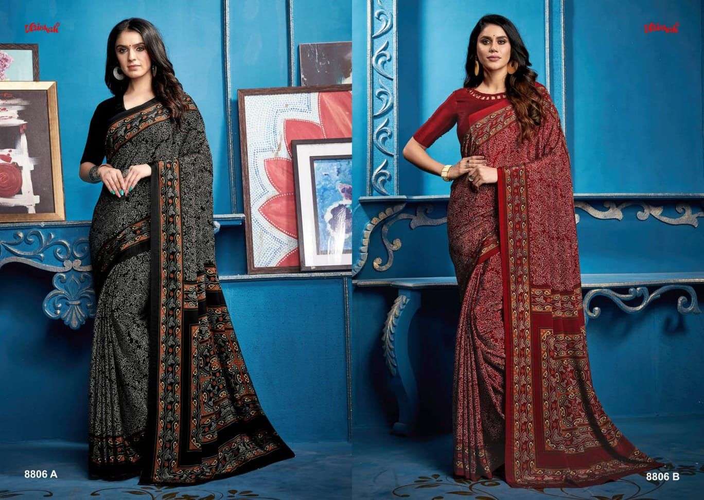 vaishali uniform special catalogue silk crape printed sarees