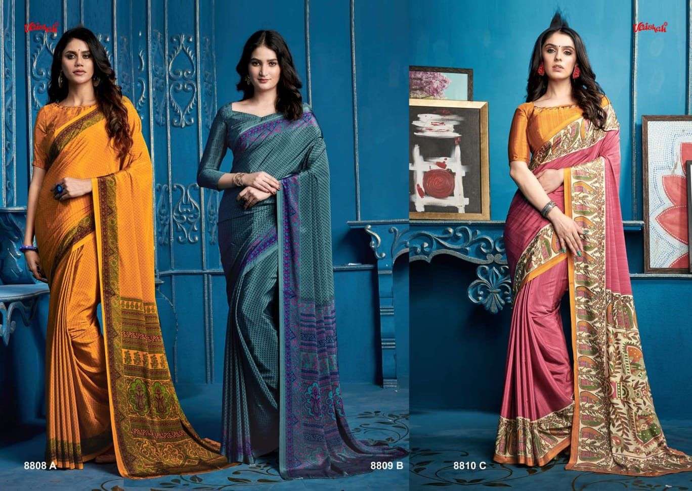 vaishali uniform special catalogue silk crape printed sarees