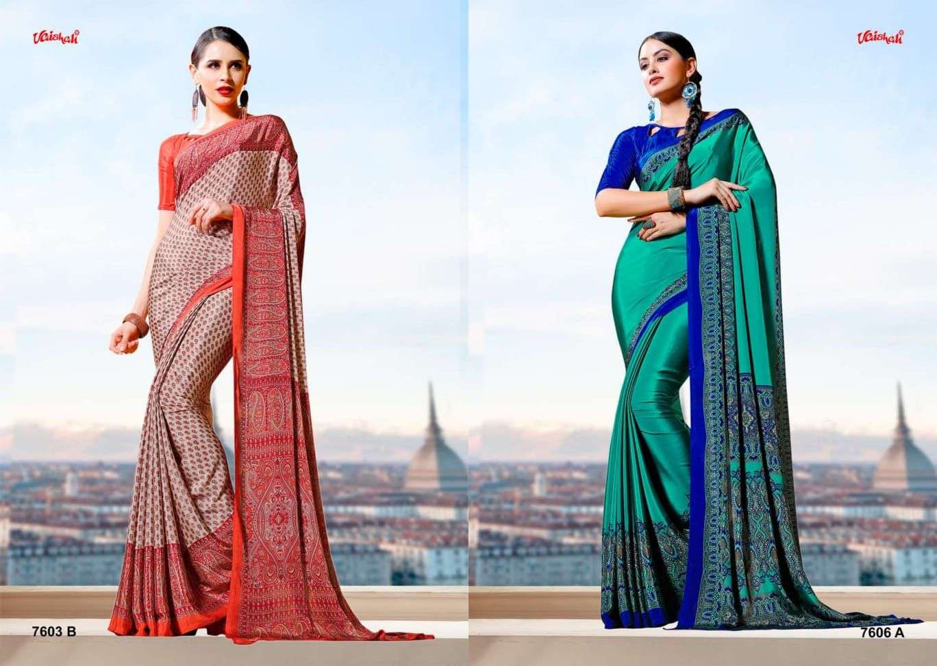vaishali uniform special catalogue silk crape printed sarees