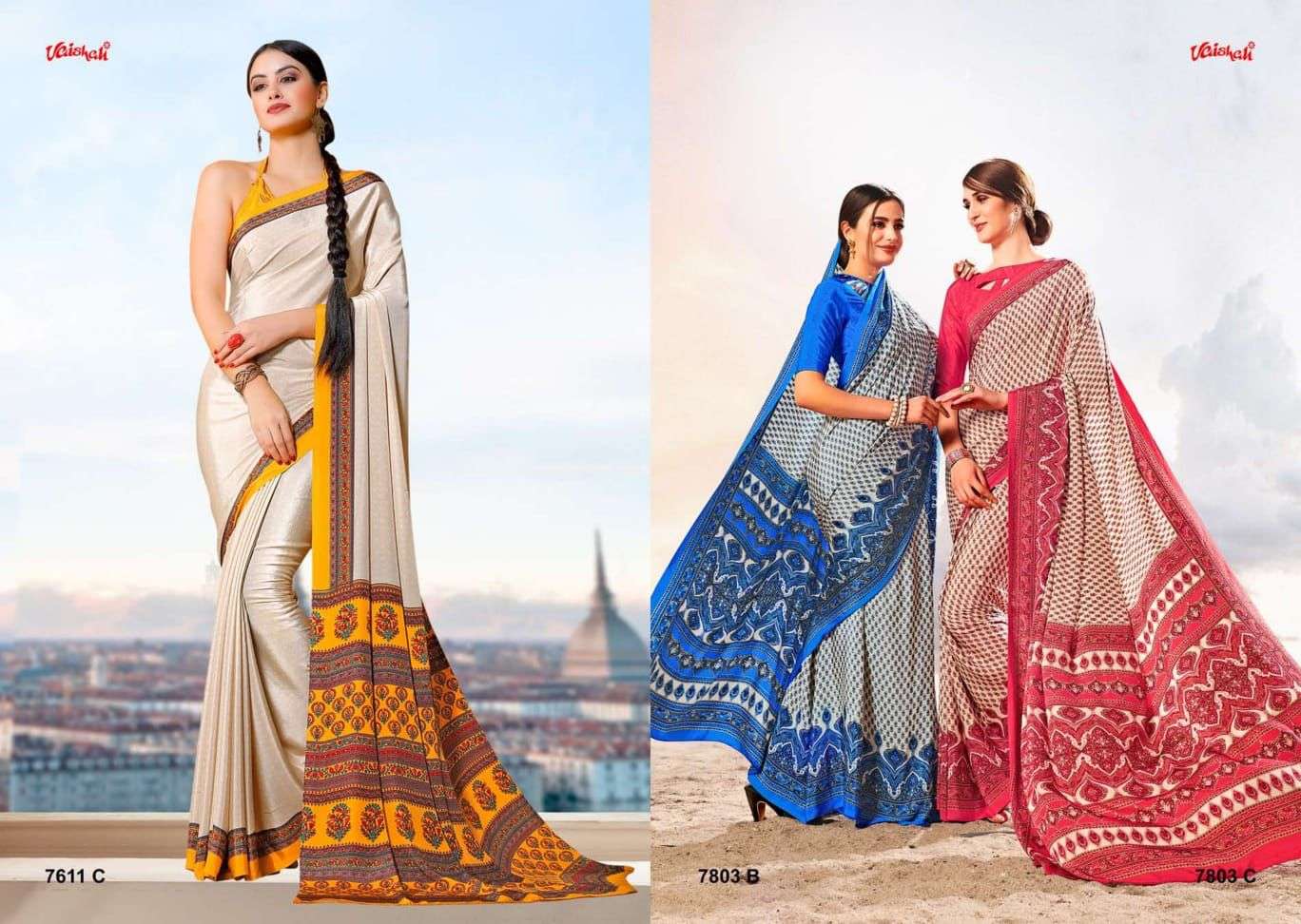 vaishali uniform special catalogue silk crape printed sarees