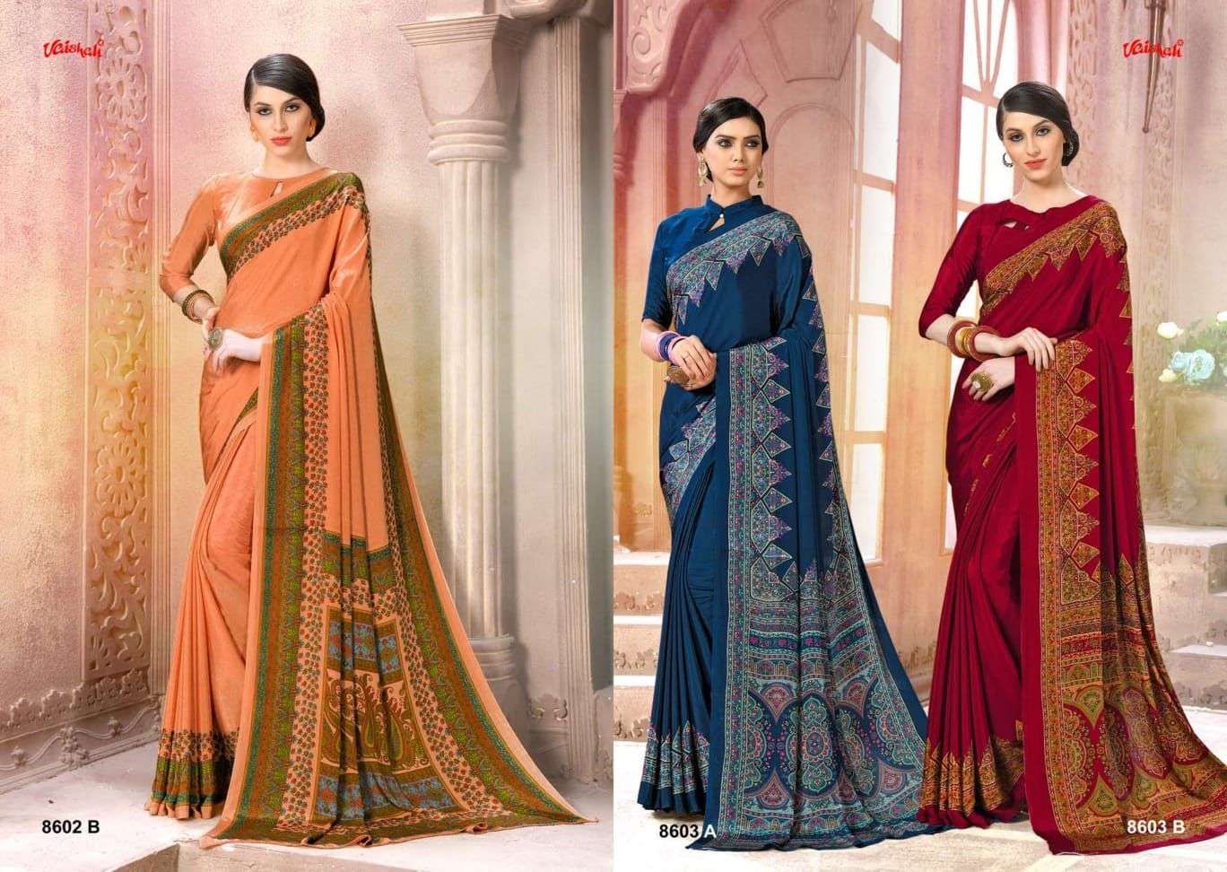 vaishali uniform special catalogue silk crape printed sarees