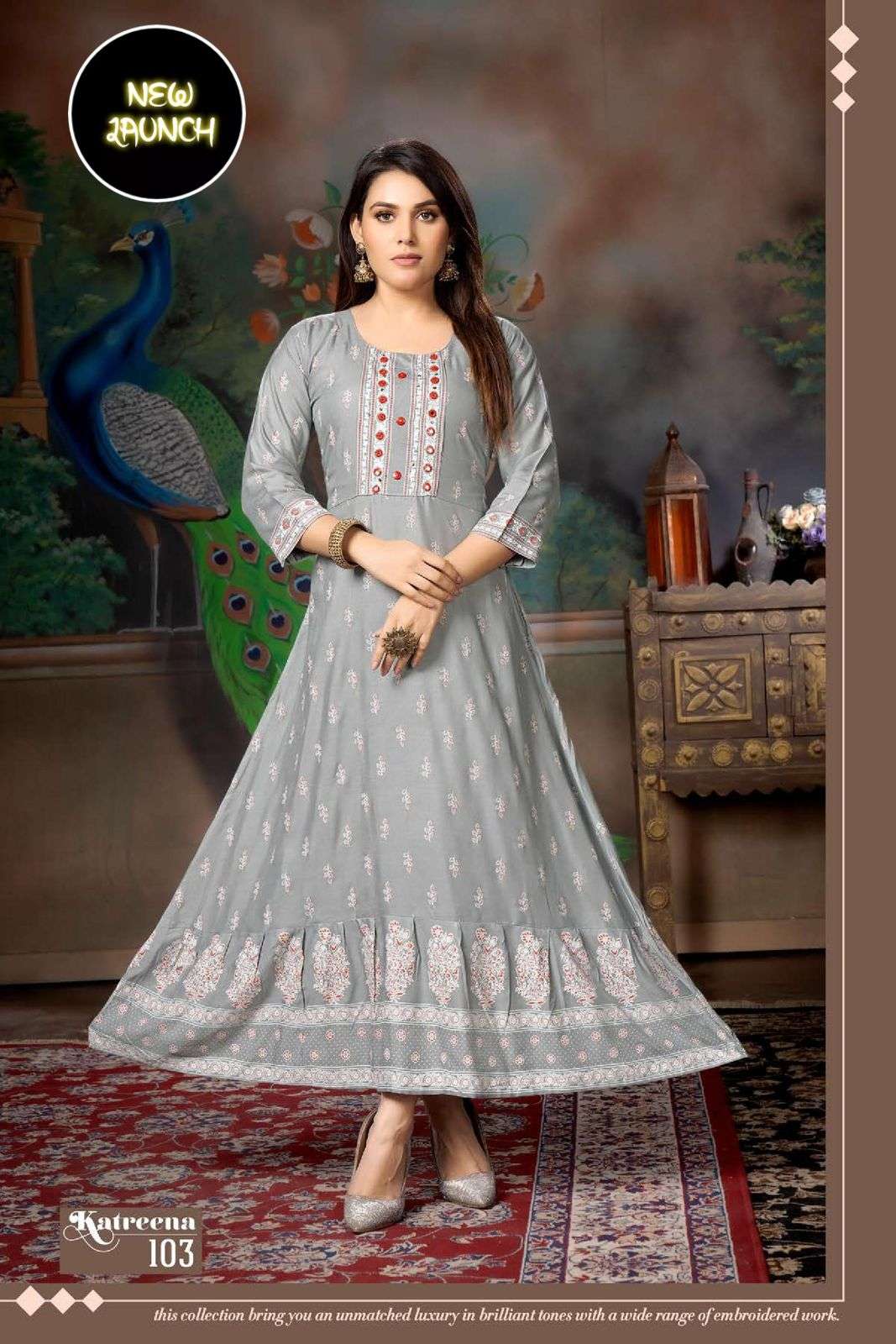 BEAUTY QUEEN KATREENA VOL.1 HEAVY RAYON PRINT WITH  HANDWORK KURTI CATALOG WHOLESALER BEST RATE AHMEDABAD SURAT CHENNAI INDIA MALAYSIA