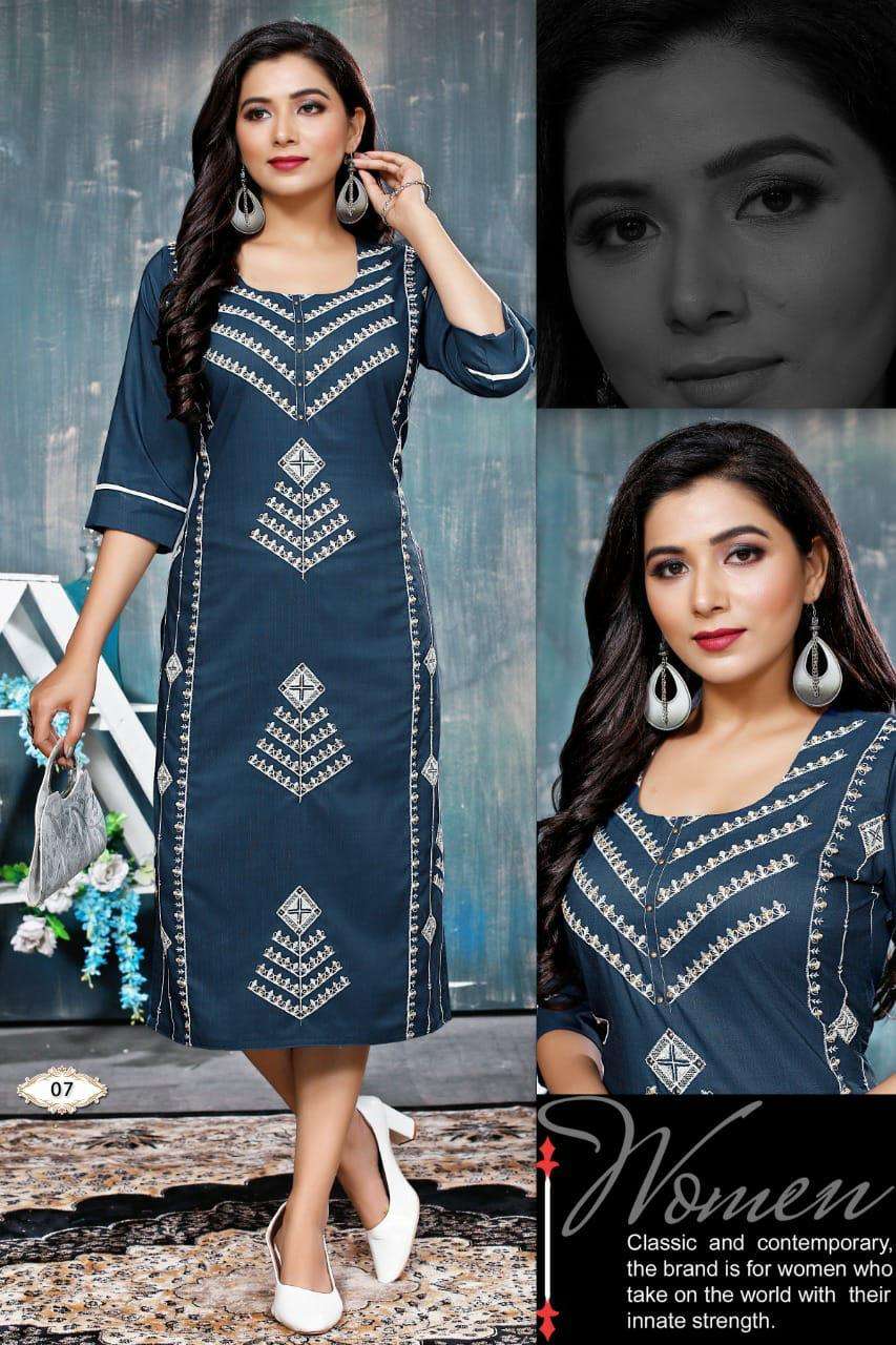 BEAUTY QUEEN MAHERA VOL.1 rangoli rayon embroidery + Katha work KURTI CATALOG WHOLESALER BEST RATE