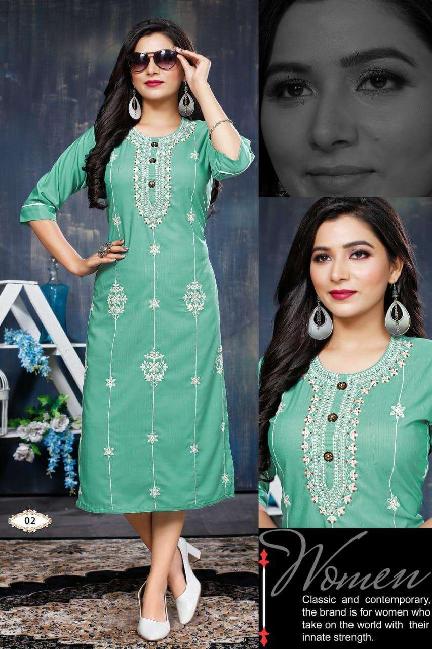 BEAUTY QUEEN MAHERA VOL.1 rangoli rayon embroidery + Katha work KURTI CATALOG WHOLESALER BEST RATE