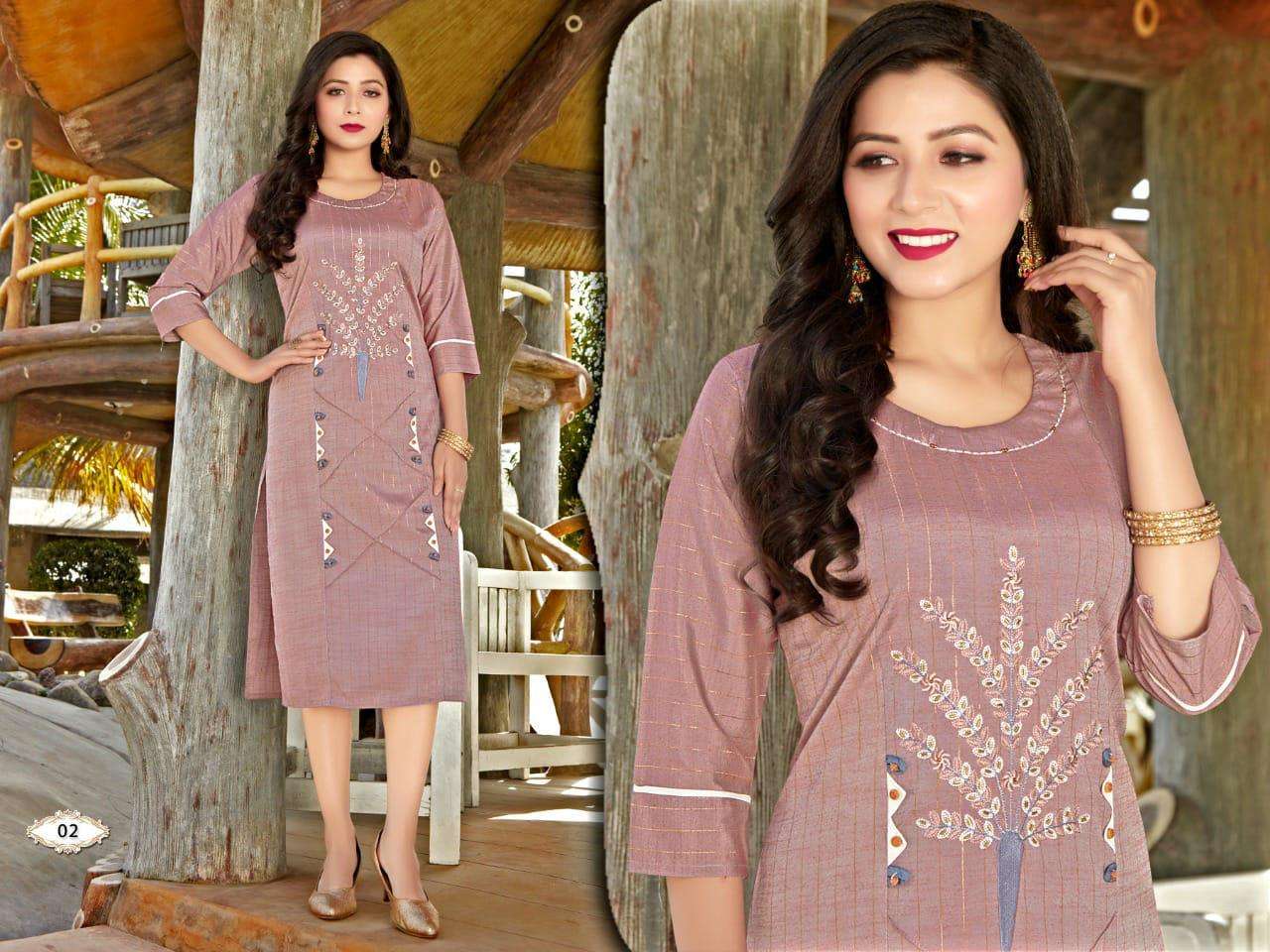  BEAUTY QUEEN SANIYA VOL.1 rayon silk lurex embroidery + Katha work KURTI CATALOG WHOLESALER BEST RATE