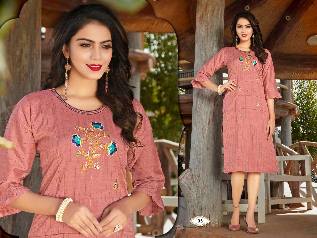  BEAUTY QUEEN SANIYA VOL.1 rayon silk lurex embroidery + Katha work KURTI CATALOG WHOLESALER BEST RATE